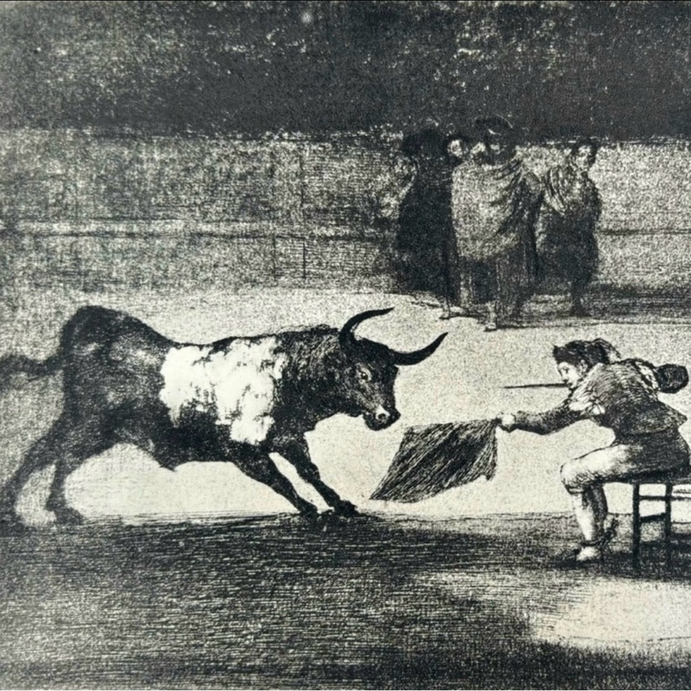 MARTINCHO, PLAZA SARAGOSA, BULLRING Original Vintage Fine Art GOYA Spain Print